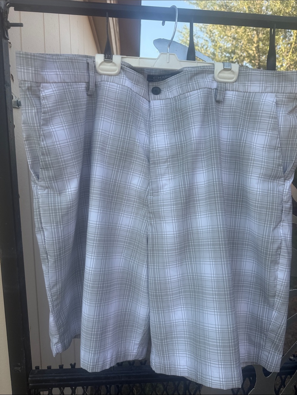 Chaps White and Gray Plaid Flat Front Men's Shorts